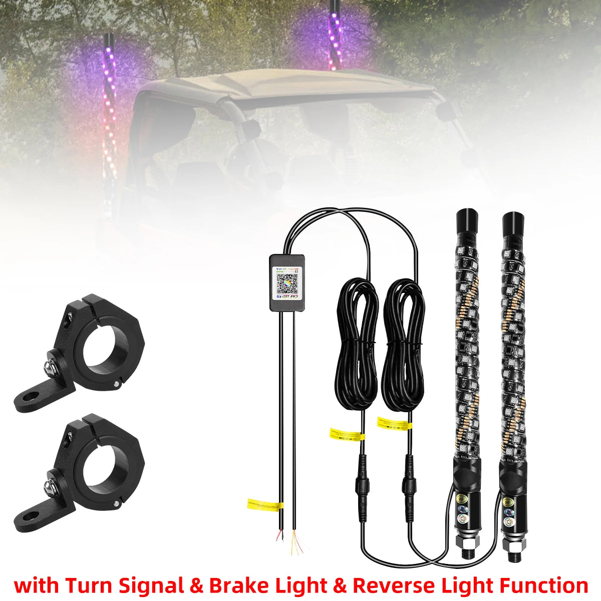 1FT LED Whip Light with APP & RF Remote Control for ATV UTV