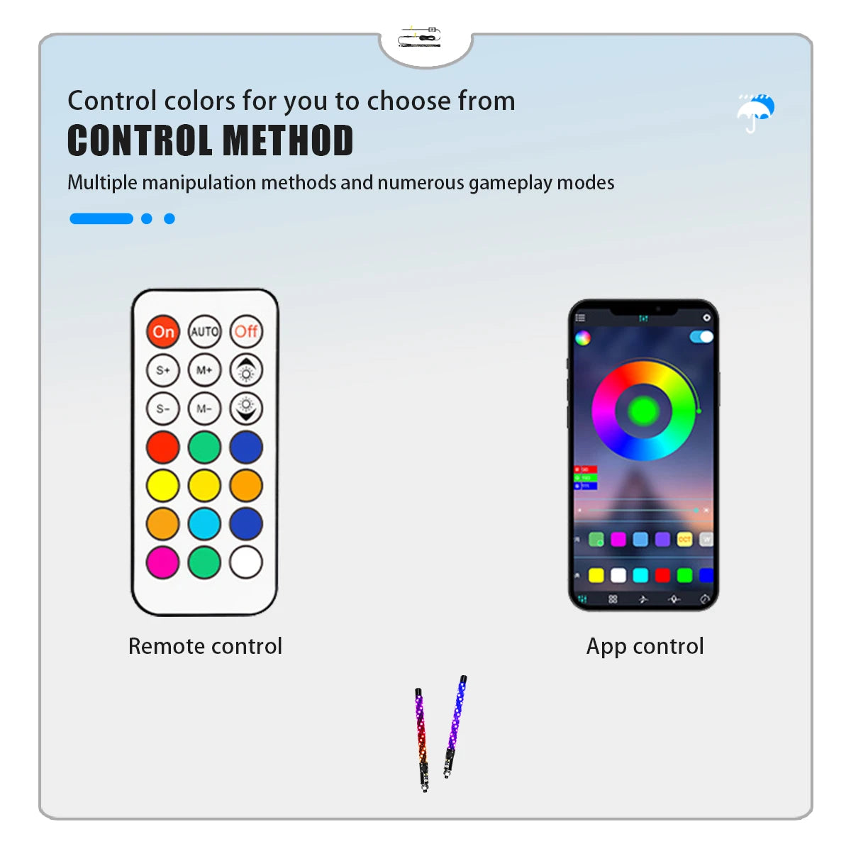 1FT LED Whip Light with APP & RF Remote Control for ATV UTV