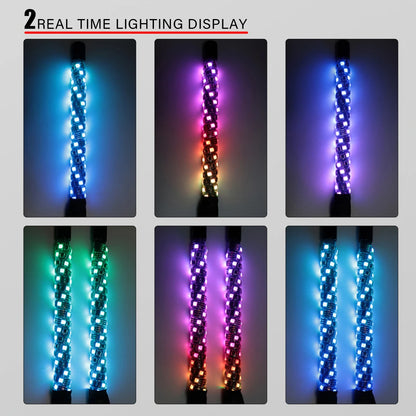 1FT LED Whip Light with APP & RF Remote Control for ATV UTV