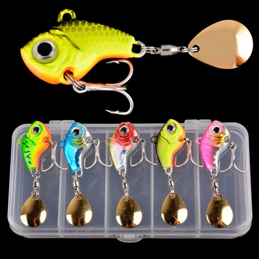 5Pc Rotating Metal Bait Spinner Spoon
