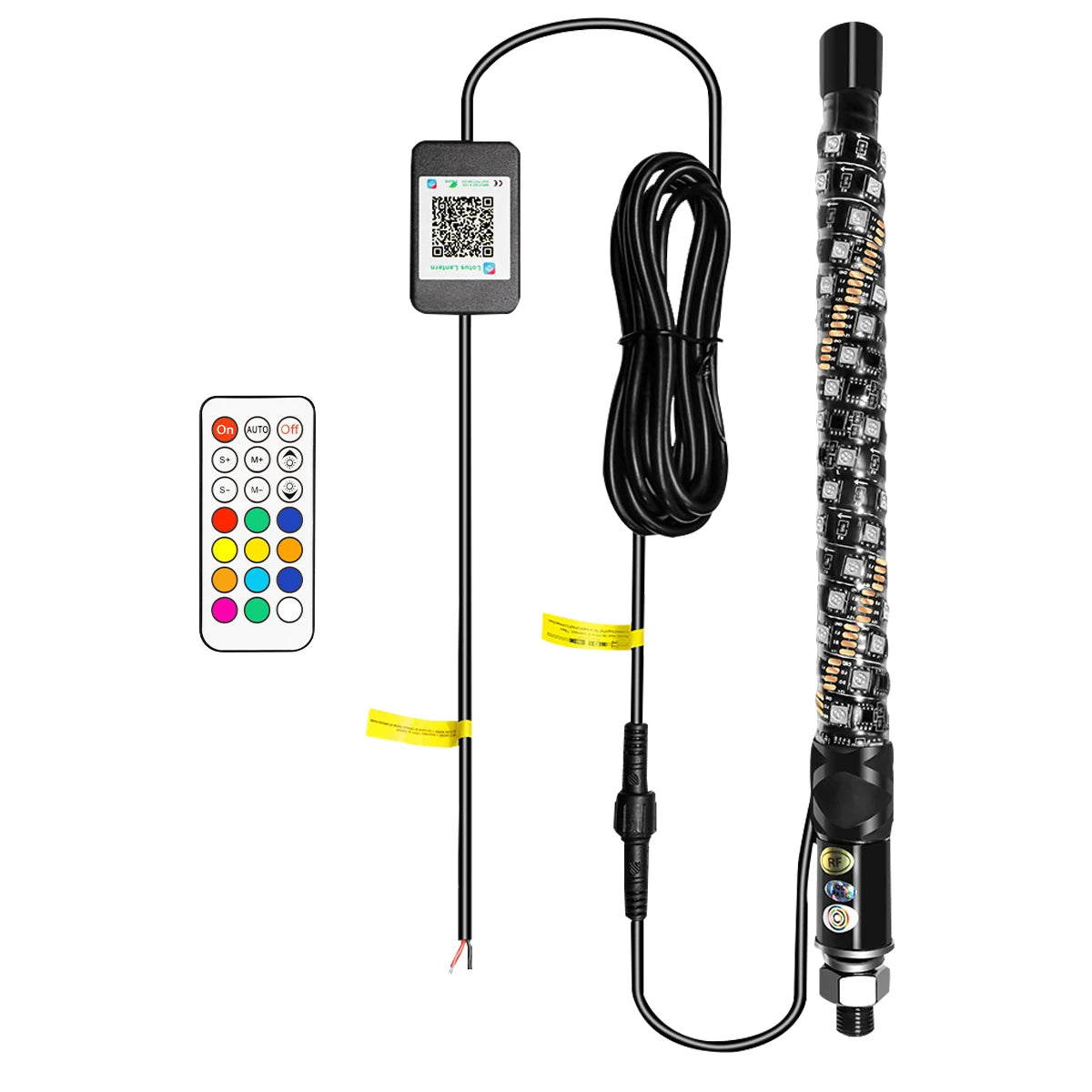 1FT LED Whip Light with APP & RF Remote Control for ATV UTV