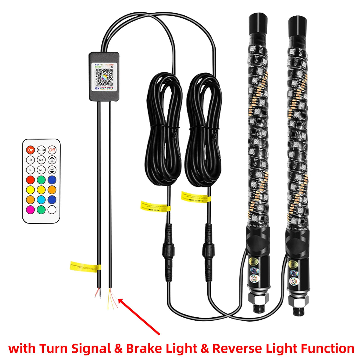 1FT LED Whip Light with APP & RF Remote Control for ATV UTV