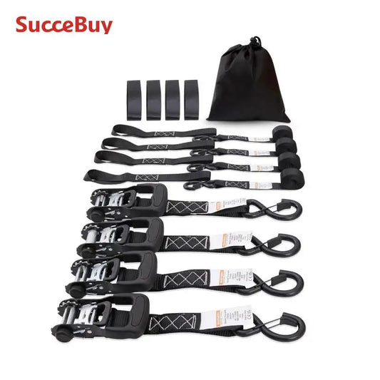 4pcs Trailer Ratchet Tie Down Straps with Padded Handles Hook Brake Binding Belt for Moving Securing Cargo
