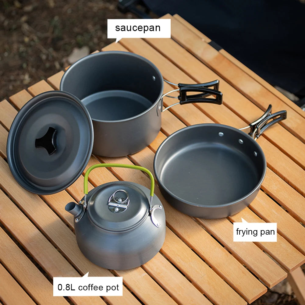 3PCS Camping Cookware Set (Pot, Pan, Kettle)